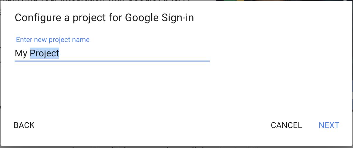 create new project google sign-in