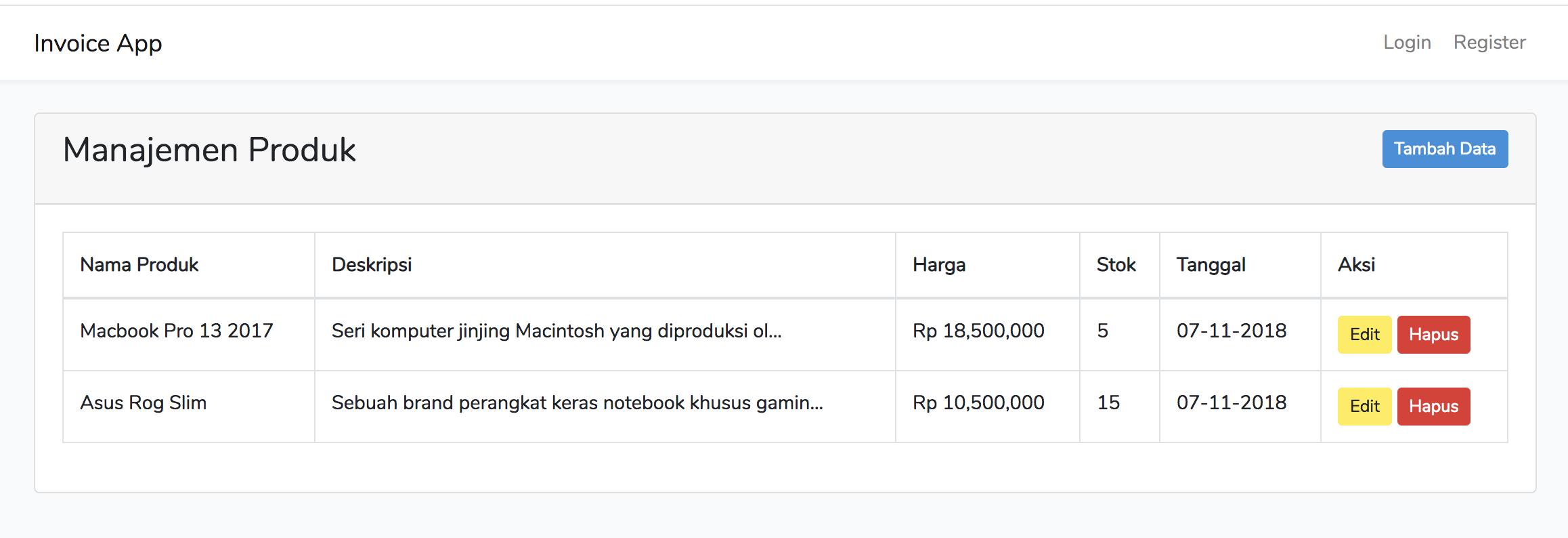 laravel invoice manajemen produk