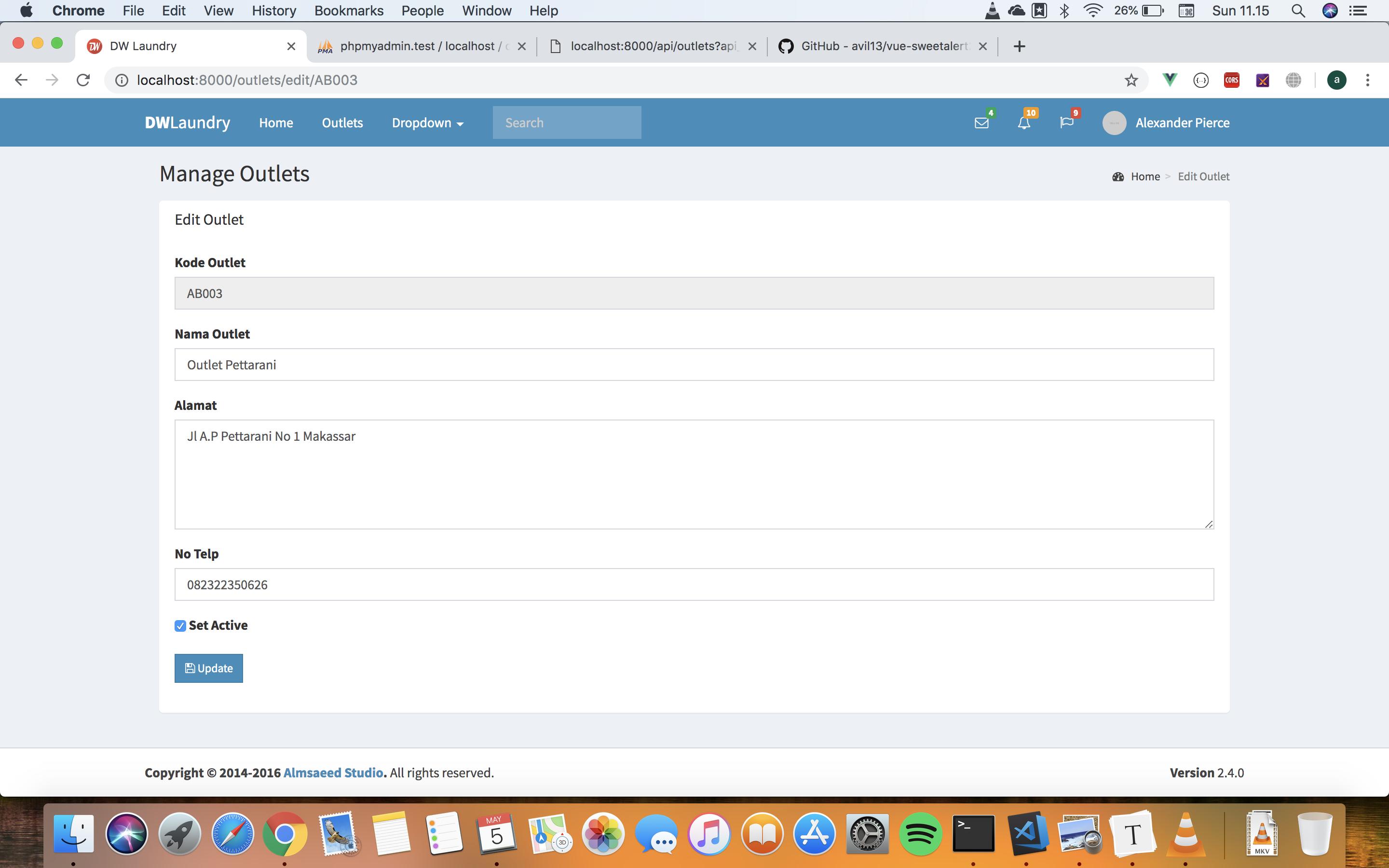 aplikasi laundry laravel edit outlets
