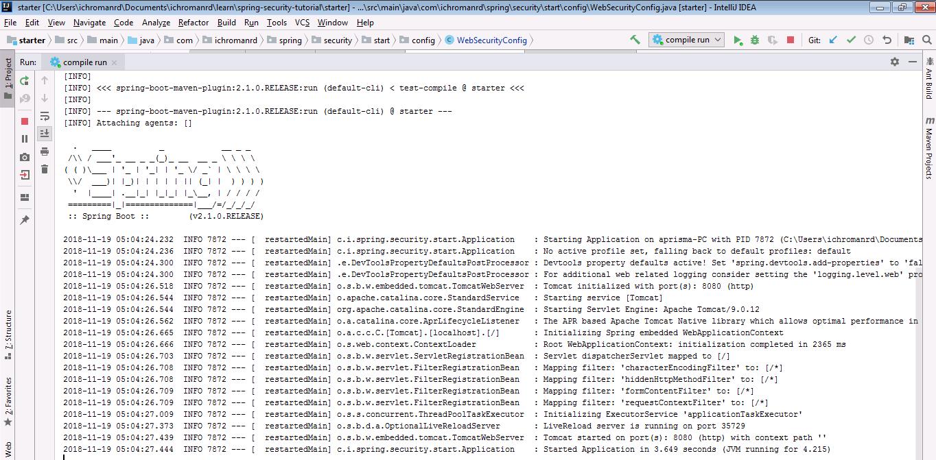 Console output jika berjalan normal