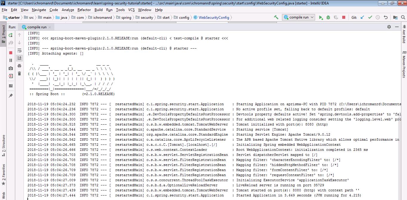 Console output jika berjalan normal